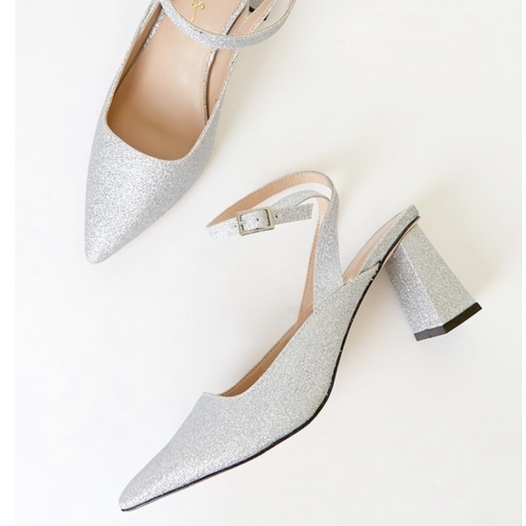 NIB LULU’S• Silver Glitter Ankle Strap Pumps 5.5 - Picture 2 of 10